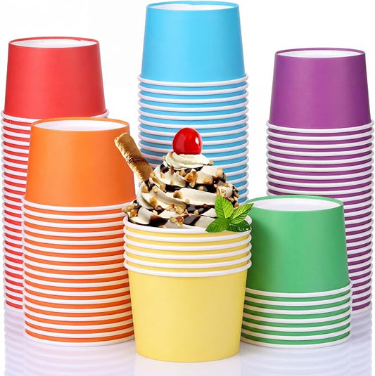 Nuenen 180 Pcs 8 oz Summer Ice Cream Paper Cups Bulk Disposable Dessert Cups Solid Color Paper Dessert Bowls for Snack Sundae Spring Party Favors Ice Cream Bar Supplies (Rainbow Color) by Nuenen