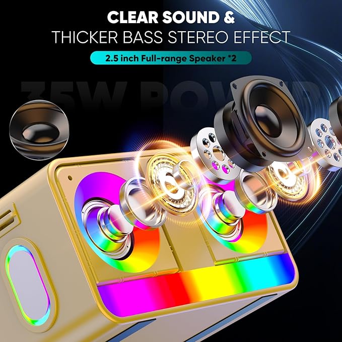 Karaoke Machine, Real 35W Portable Speaker,8H Long Time, 2 Rechargeable Wireless Microphones,LED,Karaoke Machine for Adults & Kids,BT/FM/USB/TF/AUX,for Home Party/Outdoors(CHJ171-Golden)
