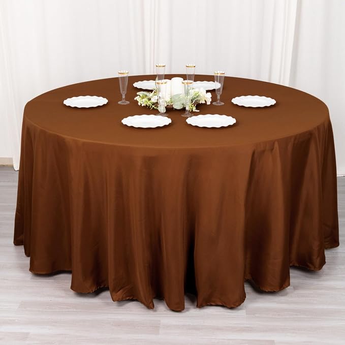 10 pcs 120 inch Cinnamon Brown Round Tablecloths Fabric Table Cover Linens | 120" Washable Fabric Table Cloth Covers for Wedding Party Polyester Reception Buffet Events Catering Dining Events Kitchen - Image 4
