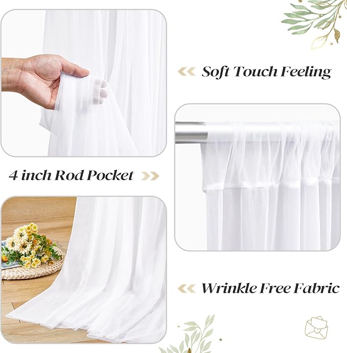 20ft x 10ft White Backdrop Curtain with Lights String for Parties, Sheer Tulle Wedding Photo Backdrops Drapes for Baby Shower Birthday Party Decorations Background for Photography - Image 4