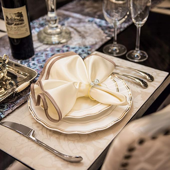 KPOSIYA Pearl Napkin Rings - Set of 100 Gold Napkin Holder Table Napkin Buckles for Dinning Table Setting Christmas Wedding Party Supplies (Gold 100)