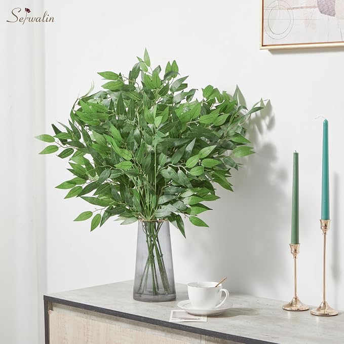 Serwalin 30Pcs Italian Ruscus Greenery Stems Artificial Greenery Leaves, 21.6'' Fake Plants Vines Hanging Garland for Wedding Arch Bouquet Table Centerpieces Home Decor (Pack of 2) - Image 9