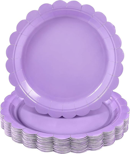 30 Pcs Lavender Plates 9 Inch Disposable Scalloped Easter Plates Light Purple Paper Plate Cute Dessert Party Plate for Easter, Wedding, Bridal Shower, Birthday