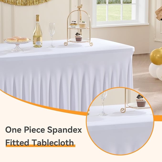 Spandex Tablecloth 6FT Rectangle Table Cover 6 Pack White Wrinkle-Free - Image 3