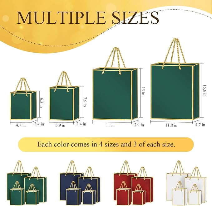 Qeeenar 48 Packs Christmas Gift Bags Assorted Sizes Holiday Paper Bags 4 Colors 4 Sizes Plaid Gift Bags Bulk for Christmas Xmas Gifts Wrapping New Year Party Supplies - Image 2