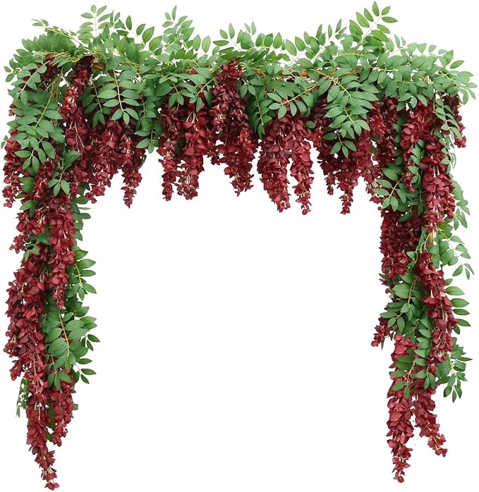 Encrypted Flower Vine Wisteria Artificial Garland Hanging (Wine Red, 2pcs) | AROIUO Flower Garland Decorations for Home Garden Outdoor Ceremony Wedding Arch Decoration 71 inches by Unknown