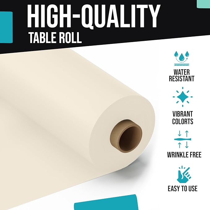 Party Solids Ivory Plastic Table Cover Roll Pack of 6, 40" X 100' Table Cloth Plastic Cover Roll - Premium Quality Thick 0.5 MIL Banquet Rolls - Disposable Tablecloth Rolls - Image 4