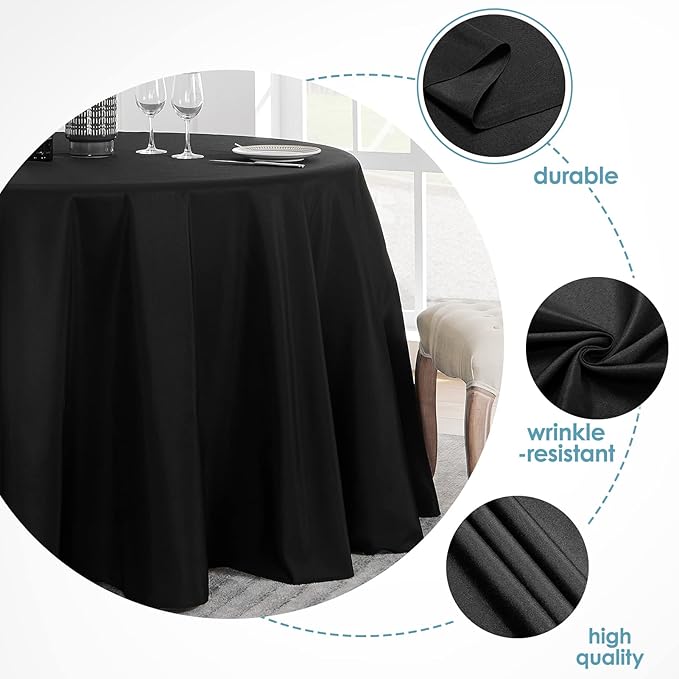 VidaFete 6 Pack 90inch Black Round Tablecloth | Polyester Table Cloth, Stain and Wrinkle Resistant Table Cover for Dining Kitchen Party Wedding Banquet Buffet Decoration - Image 3