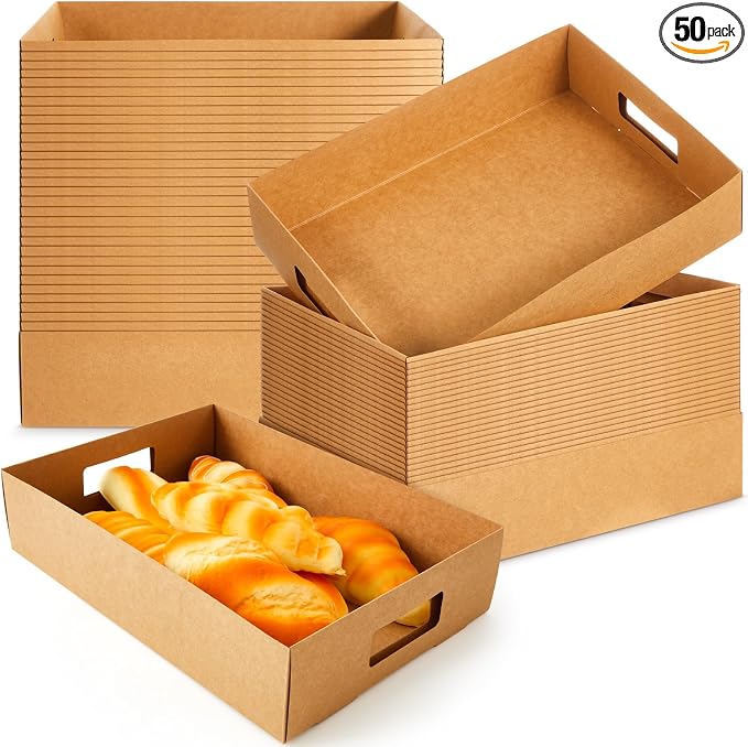 LemonRoad 50 Pack Kraft Cardboard Food Trays Sturdy Disposable Cookie Serving Platters for Parties Paperboard Crate, Dessert Display Tray, Gift Giving, Christmas, Weddings (Brown,16" X 11" X 3") by Unknown