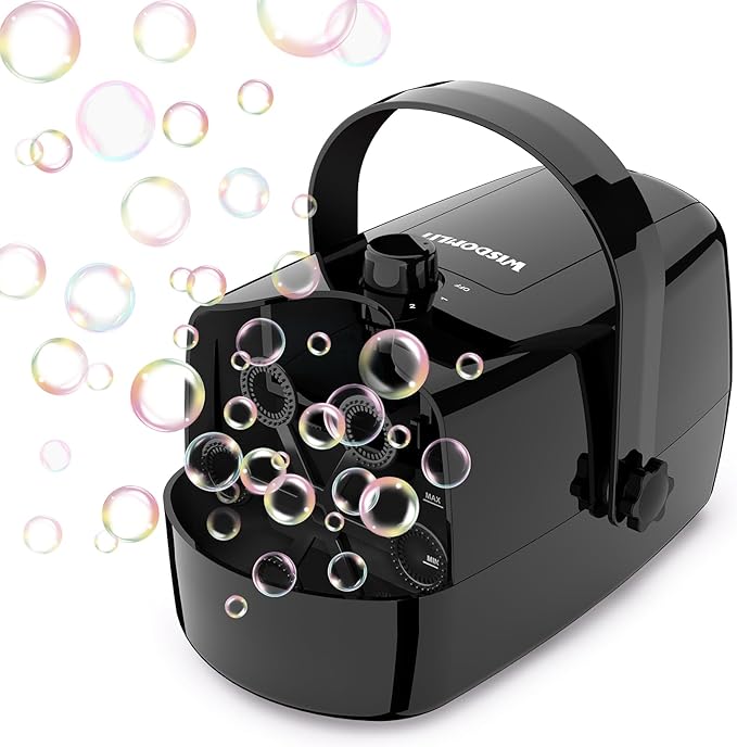 Bubble Machine, 3-in-1 Bubble Maker, Bubble Blower with 3 Bubble Wheels, Make Small | Medium | Big Bubbles for Kids Toddlers, Bubble Toys for Indoor Outdoor Birthday Party (Black)