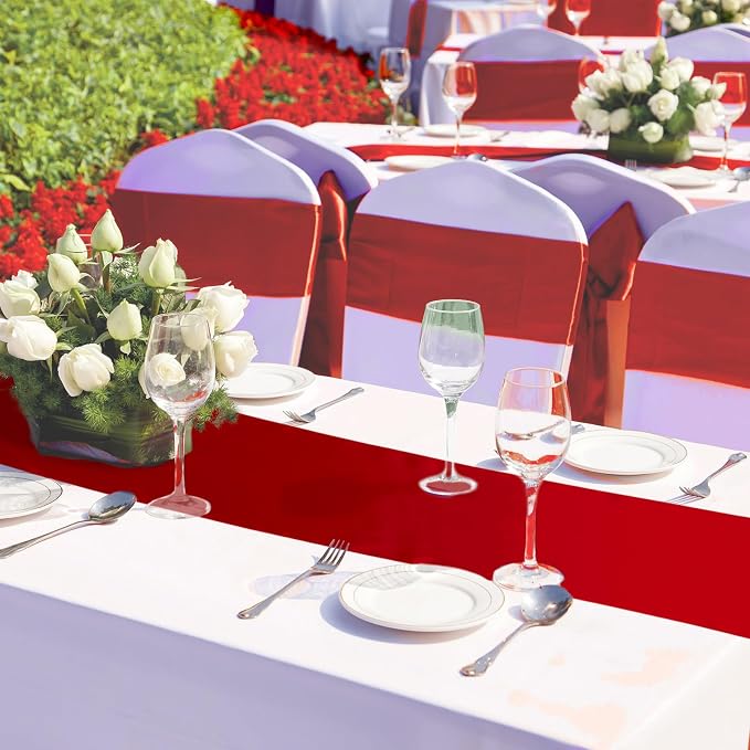 24 Pcs Red Satin Table Runners Bulk, 12 x 108 Inch | Runners for Table, Smooth Fabric Tablecloth, Wedding Banquet, Birthday Party, Fall Decorations, Halloween Christmas Party - Image 4
