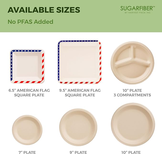 10 inch 3 COMP Nature Compostable Dinner Paper Plates for Party, 500 Count | Disposable,Biodegradable,Heavy-Duty,Natural,Bagasse,Microwavable, Eco-Friendly,Sugarcane,Plant Fibers,Sugarfiber,PFAS Free - Image 7