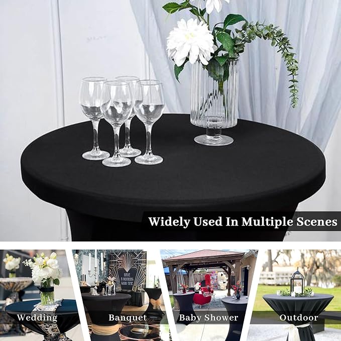 Fixwal 2 Pack Cocktail Tablecloth Bar Top Table Covers Round Black Spandex | Fits 30-32" Dia x 40-43" H Tables, Spandex Fabric, Stretch Fitted Design, Ideal For Bar, Pub And Wedding - Image 6