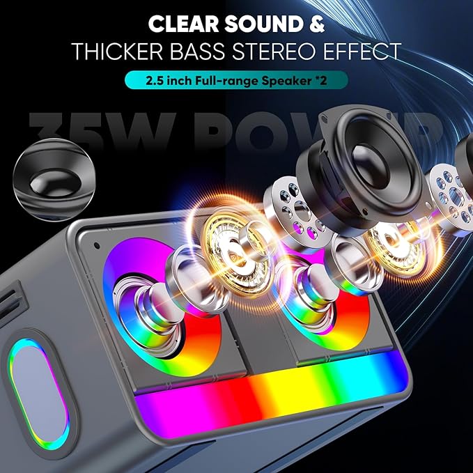 Karaoke Machine,Real 35W Portable Speaker,8H Long Time, 2Rechargeable Wireless Microphones,LED,Karaoke Machine for Adults & Kids,BT/FM/USB/TF/AUX,for Home Party/Outdoors(CHJ171-SilverGray)