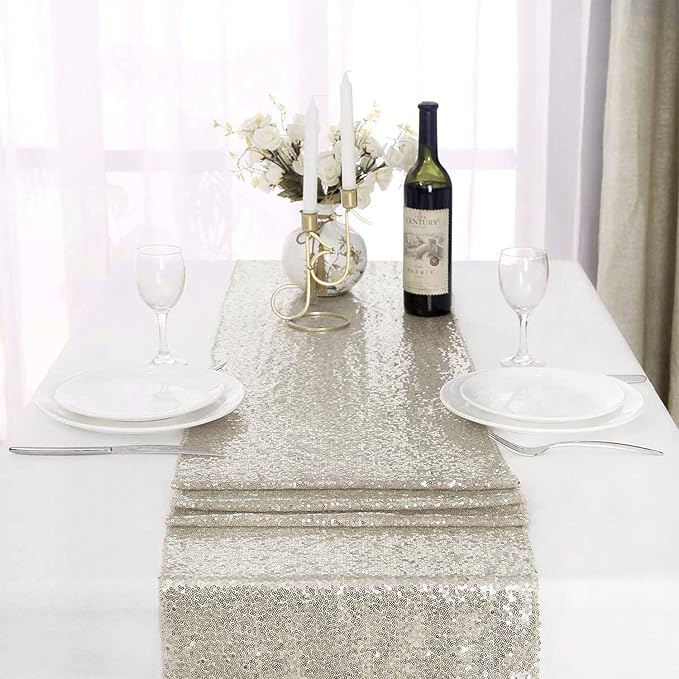 Champagne Sequin Table Runner 12 Pack 12''x108 Glitter Table Runner - Image 3