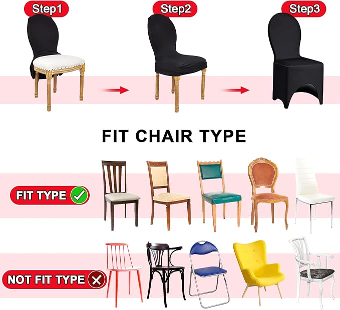 Tudomro 50 Pcs Spandex Stretch Chair Covers for Wedding Banquet,Black - Image 7