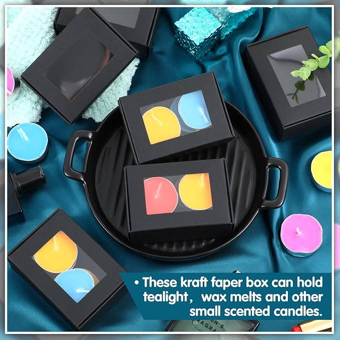 Zonon 60 Pcs Soap Boxes for Homemade Packaging, Mini Kraft Boxes with Window for Bakery Candy Soap Making Gift Packaging, 3.7x2.6x1.4 Inch (Black) - Image 3