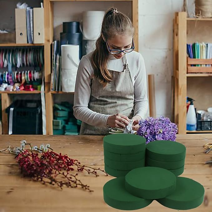 KIMOBER 10PCS 8" Large Round Floral Foam Bricks,Wet Green Foam Blocks for Flower Arrangement,Wedding Decoration