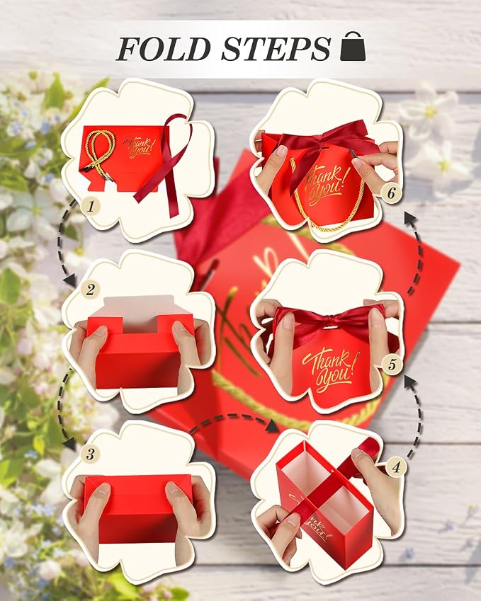 EQOREIIN 30 Pack Small Thank You Gift Bags with Handles & Ribbon, Red | 5.5 x 2.4 x 4.7 Inches Mini Gift Bags for Girls Kids Birthday Mother's Day Wedding Christmas Goodie Candy Party Favors - Image 4