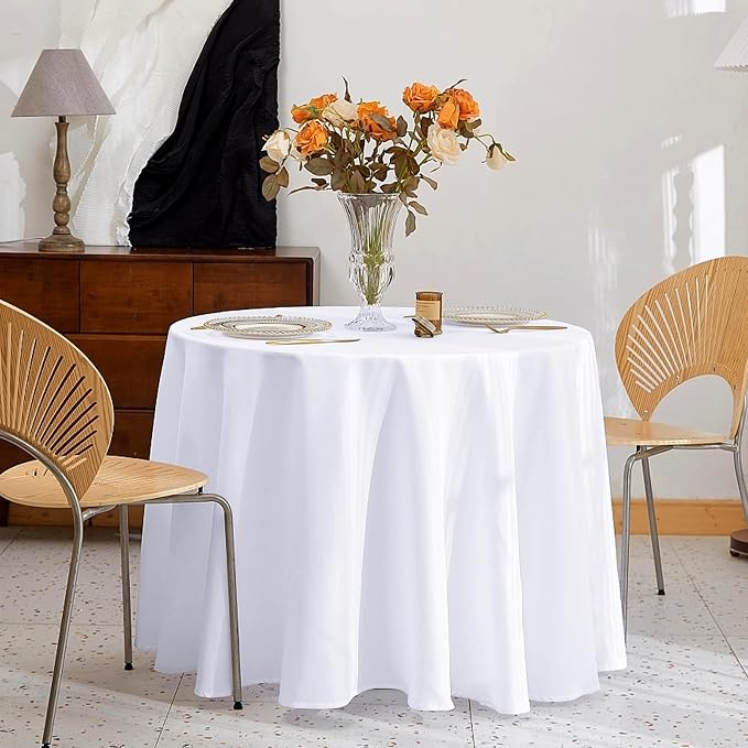 12 Packs 90 Inch White Round Polyester Tablecloths | Table Cover for Round Tables, Stain and Wrinkle Resistant Washable Table Cloth, Perfect for Wedding Banquet Parties - Image 5