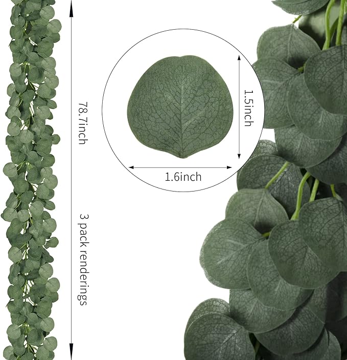 CQURE 18Pack 126Ft Eucalyptus Garland,Artificial Eucalyptus Leaves Table Greenery Garland Wreath Vines for Wedding Party Table Fireplace Bedroom Wall Room Decor - Image 3