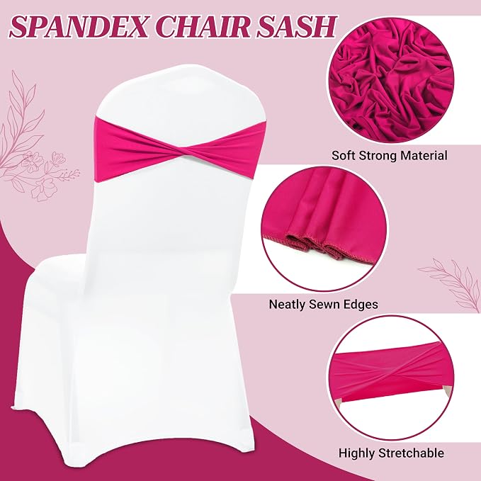 VDS Pack of 200 PCS | Magenta | Spandex Chair Sashes Bows Without Buckle | Stretch Elastic Banquet Universal Folding Chair Band Tie with for Wedding Party Conference Celebration Event Decoration - Image 4