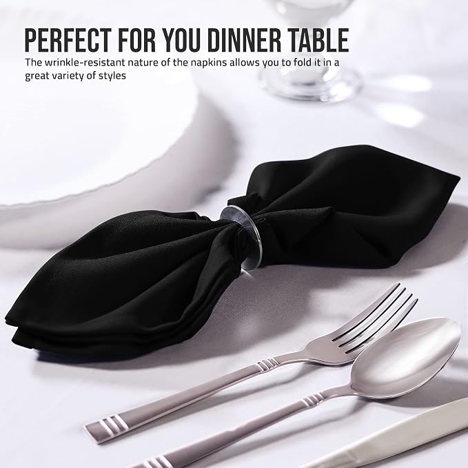 Utopia Home [12 Pack, Black] Cloth Napkins 20x20 Inches, 100% Polyester | Hemmed Edges, Washable and Reusable Ideal for Parties, Weddings and Dinners - Image 4