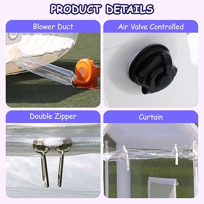 10ft Inflatable Bubble House Dome with Tunnel for Kids, Clear TPU Balloon Tent for Parties, Includes 450W Air Blower & 600W Air Pump