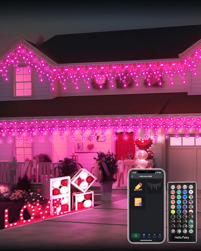 Avatar Controls Pro Smart Icicle Lights - 66ft 598 LEDs with Music Sync & DIY Colors, Ultimate App-Controlled Lighting for Indoor/Outdoor Holiday & Valentine‘s Day Decor, Parties, and Home Ambiance