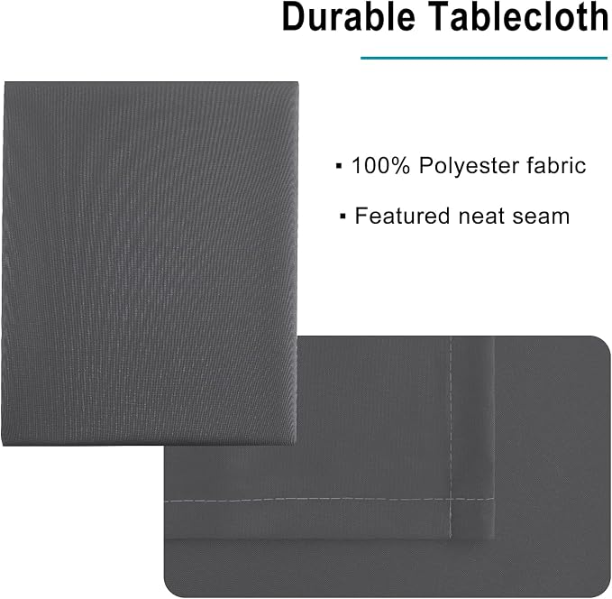 Hiasan Gray Rectangle Tablecloth, 80 x 80 inch, 1 Pack | Waterproof, Spillproof, Wrinkle Resistant, Washable Polyester Table Cloth for Dining/Party/Banquet/Gathering/Outdoor Use - Image 4