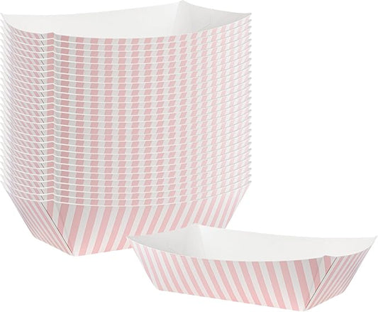 Restaurantware-Bio Tek 2 Pound Food Trays, 50 Disposable Paper Food Trays - Heavy-Duty, Greaseproof, Pink and White Paper Boats, for Snacks, Appetizers, Or Treats, Use At Parties Or Carnivals by Restaurantware