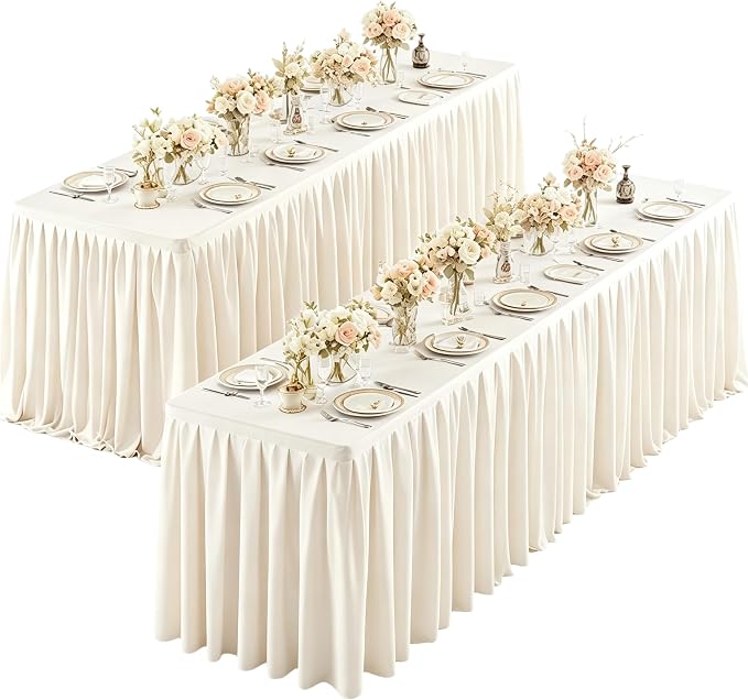 Shillance 2 Pack Ivory Table Clothes for 6 Foot Rectangle Tables, Premium Polyester Rectangle Tablecloth Wrinkle Resistant Washable Table Cover for Wedding, Party, Dining,Banquet,Buffet Tables by Shillance
