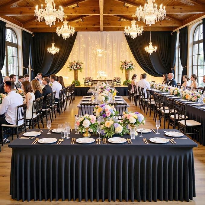 Spandex Tablecloth 6FT Rectangle Table Cover 6 Pack Black Wrinkle-Free - Image 2