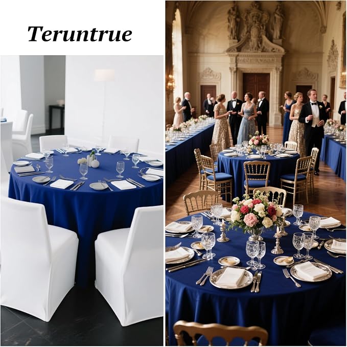 Teruntrue 12 Packs Navy Blue Round Tablecloths 120 inch Round Table Cloth, Washable Polyester Fabric for Wedding Parties Banquet Holiday Dinner Table Decorative, Navy Blue - Image 6