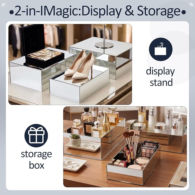 3 Pack Extra Large Acrylic Buffet Risers - 14” 13” 12” Silver Cube Display Stands with Hollow Bottoms, Table Display Boxes Set for Food Dessert Cake Drink Catering Party Supplies - Image 5