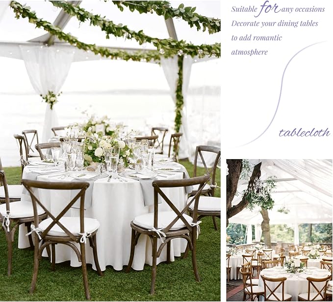 Showgeous 8 Pack White Polyester 90 Inch Round Tablecloths | Soft polyester, wrinkle resistant, fade resistant, smooth finish, fine stitching, folded hems, reusable, machine washable - Image 8