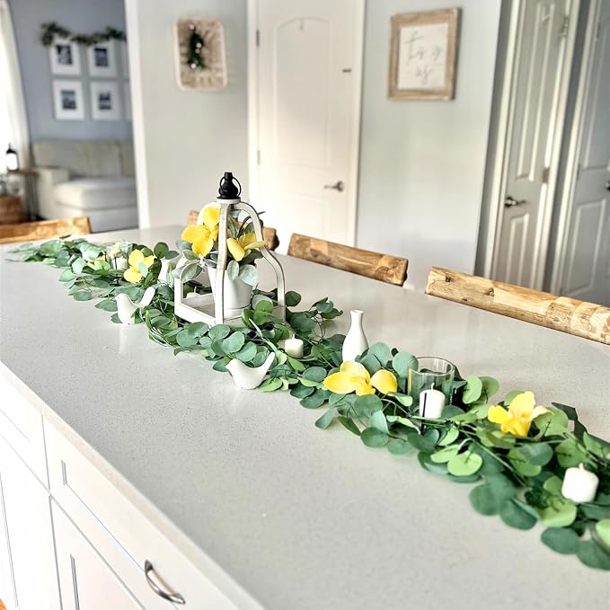 CQURE 18Pack 126Ft Eucalyptus Garland,Artificial Eucalyptus Leaves Table Greenery Garland Wreath Vines for Wedding Party Table Fireplace Bedroom Wall Room Decor - Image 8