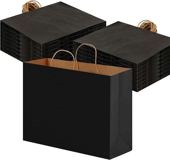 OUTUXED 110pcs 16x6x12in Black Paper Bags with Handles, Large Gift Bags | Kraft Large Paper Bags with Handles Bulk for Business, Christmas, Gifts, Wedding, Shopping, Grocery, Party Favors by Outuxed