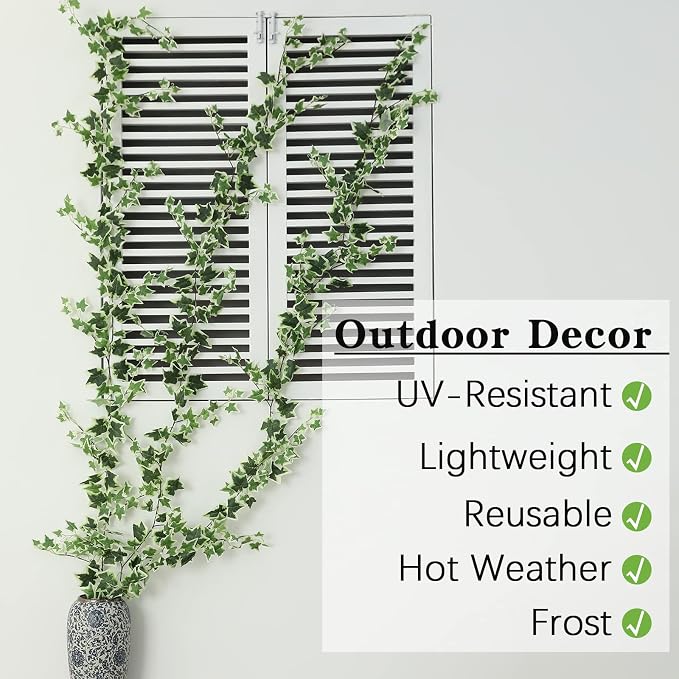 dallisten 3Strands Odorless Artificial Ivy Vines Kit, 71" Silk Ivy Garland | Fake Hanging Plants Greenery Leaves Decoration for Bedroom, Windows, Walls, Wedding, Outdoor Decor (Green White Ivy) - Image 4