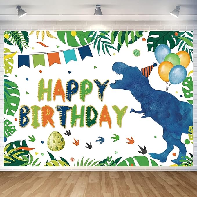 Watercolor Dinosaur Birthday Party Backdrop Dino Happy Birthday Banner T-Rex Photography Background for Boys Party Supplies 70.8 x 47.2 Inch