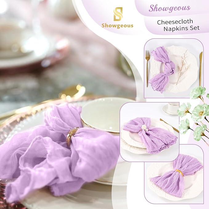 50 Pack Lilac Purple Cheesecloth Napkins 20"x20" Boho Washable Cloth Napkins Set of 50 Wrinkled Cheese Cloth Napkins Gauze Dinner Table Napkin for Wedding Party Baby Shower Birthday Decor - Image 4