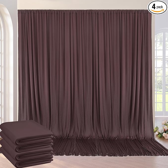NSSONBEN 20ft×10ft Wrinkle Free Brown Backdrop Curtain for Parties, 4 Panels 5×10ft Soft Silky Polyester Umber Backdrop Drapes for Teddy Bear Bee Birthday Baby Party Wedding Photography by ENJOYYOURPARTY