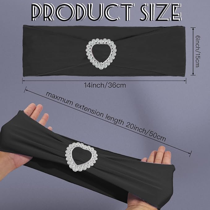100PCS Spandex Stretch Black Chair Sashes Bows Universal Elastic Chair Cover Bands Ties with Buckle Slider for Wedding Party Birthday Reception Event Banquet Decoration(Black) - Image 2