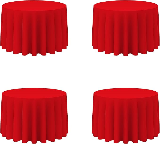 BRILLMAX 4 Pack Red Round Tablecloths 108 Inch for 48" Tables | 150 GSM Polyester Fabric, Floor Length Drop, Water, Stain & Wrinkle Resistant Cloth Cover for Wedding Reception Banquet Party by BRILLMAX