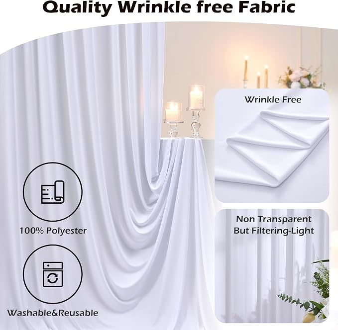30ft x 8ft Wrinkle Free White Backdrop Curtains for Weddings Parties, 6 Panels 5x10ft Soft Silky Polyester White Photo Backdrop Drapes Back Drop Cloth for Birthday Christmas Photography Background - Image 4