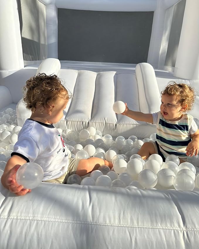 Inflatable White Bounce House for Kids with UL Blower-Portable, Large Ball Pool and Jump Space 3in1 Bouncy Castles A Spacious Joy-Room Bounce House for Kids 3-12 (Oxford material-13' L X 8' W X 8' H)