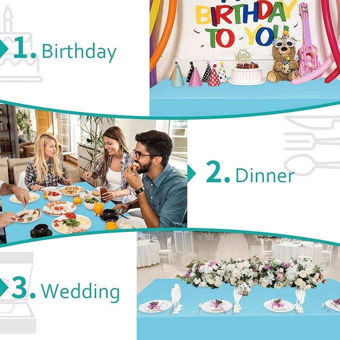 54 Inch x 300 Feet Light Blue Plastic Tablecloth Roll Disposable Table Cloth with Cutter Box Plastic Table Cover for Party - Image 6
