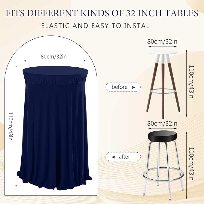 Tegeme 1 Pack Spandex Cocktail Table Cover Fitted with Skirt, Navy | 32x43 Inch High Top Tables, Stretch Tablecloth for Weddings Parties Banquets, Fitted Covers Wrinkle Resistant Elegant Design - Image 2