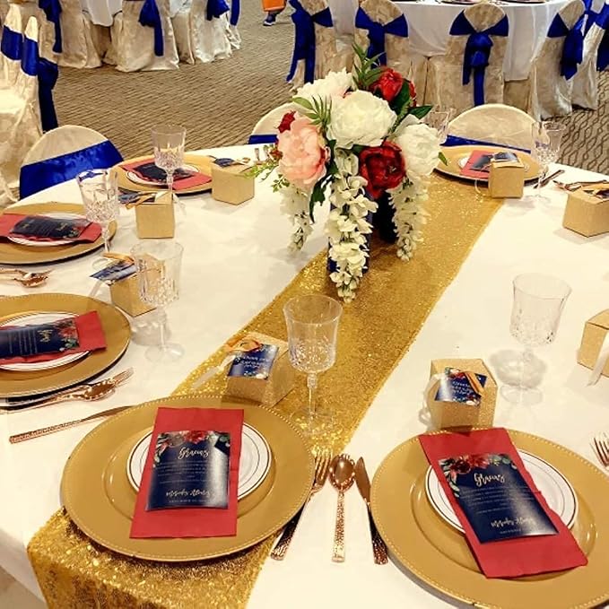 Gold Sequin Table Runner 12 Pack, 12''x108 Glitter Table Runner - Image 2