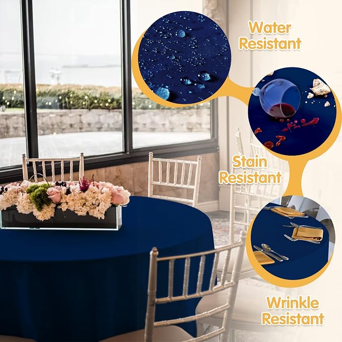 BRILLMAX 4 Pack Navy Blue Round Tablecloths 132 Inch for 72" Tables | 150 GSM Polyester Fabric, Floor Length Drop, Water, Stain & Wrinkle Resistant Cloth Cover for Wedding Reception Banquet Party - Image 3
